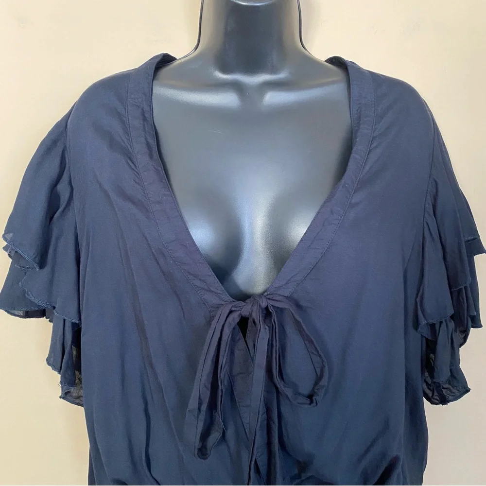 Intimately Free People Call Me Later Navy Blue Ruffle Sleeve Bodysuit - Picture 4 of 11